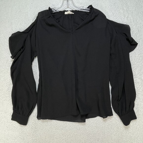 ee:some Womens Size Small Open Shoulder V Neck Black Long Sleeve Top - Picture 1 of 7